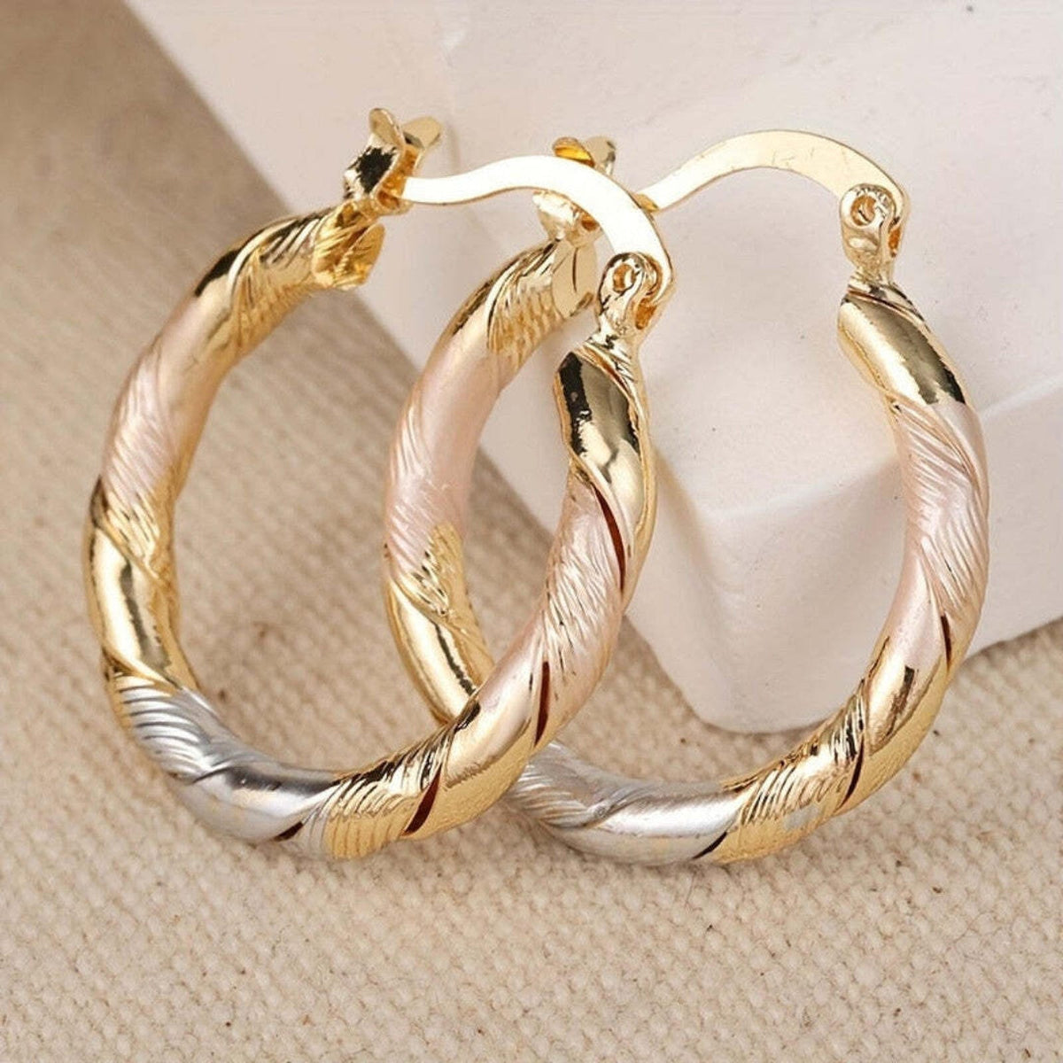 Alice | Three-Tone Twisted Hoop Earrings