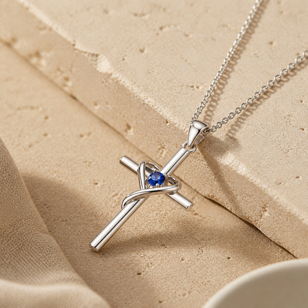 Adele | Blue Heart Cross Necklace