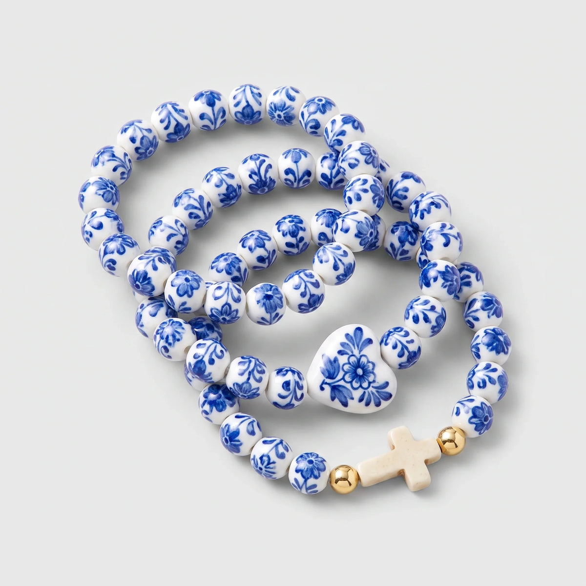 Amber | Blue and White Bead Bracelet Set
