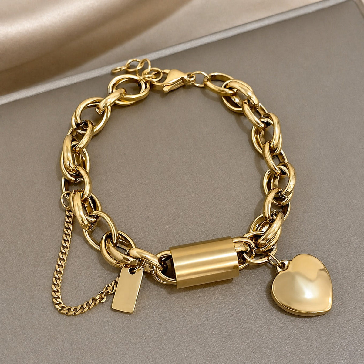 Agatha | Chunky Gold-Tone Link Heart Bracelet