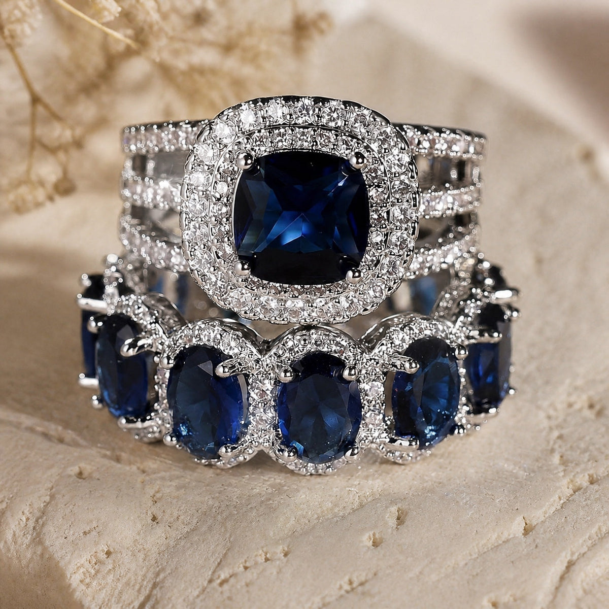 Julia | Oval Halo Stacking Ring Set