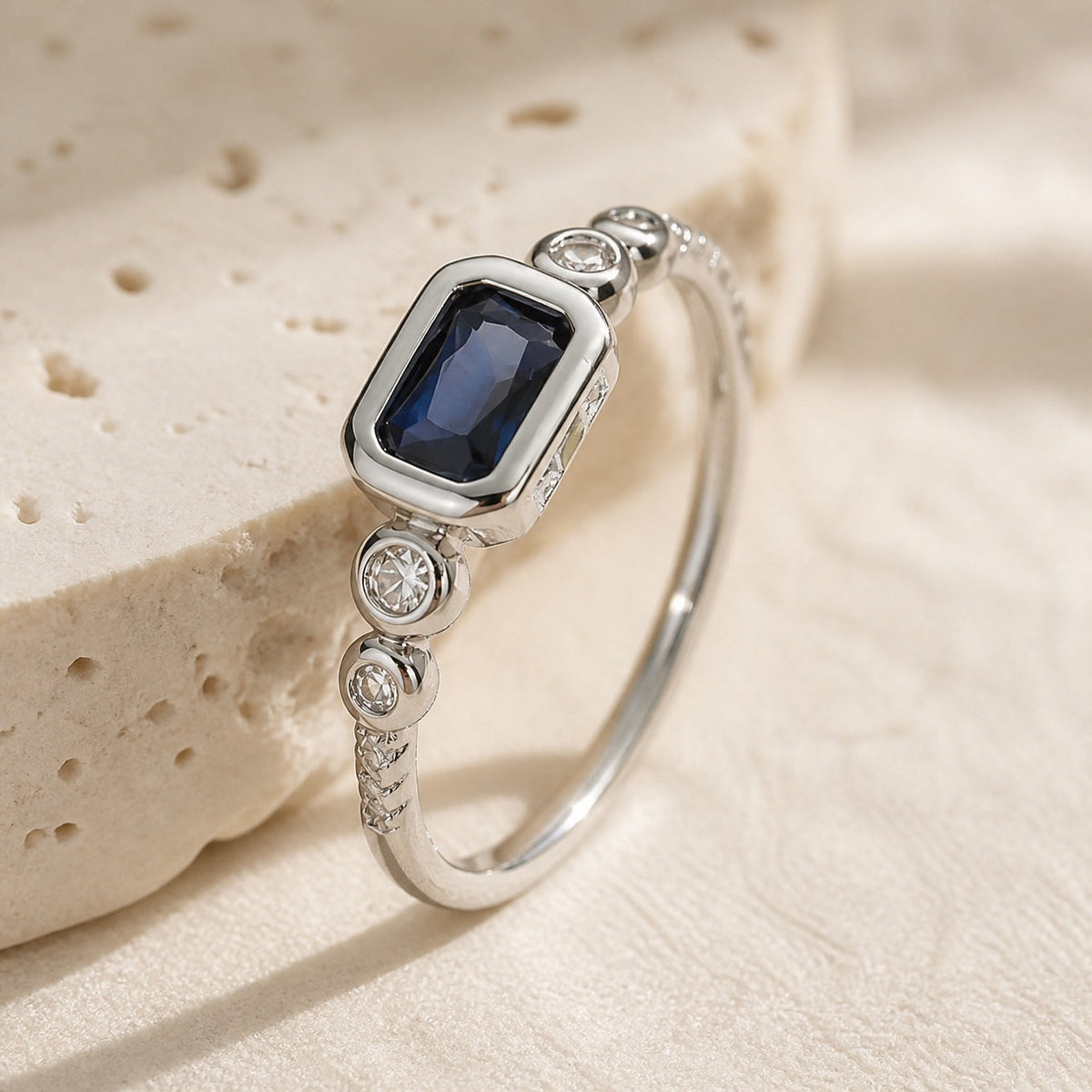 Yvonne | Rectangular Blue Stone Ring