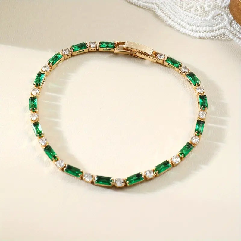 Matilda | Green Stone Gold-Tone Bracelet