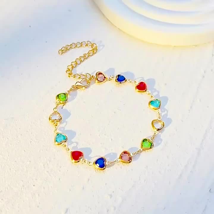 Helen | Rainbow Heart Stone Bracelet