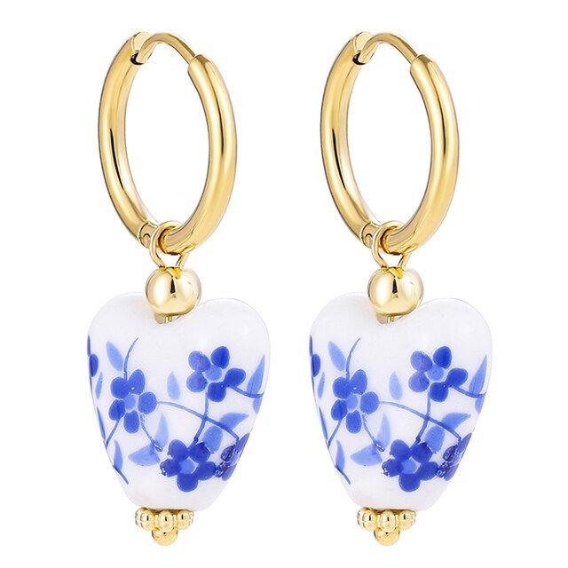 Allegra | Blue and White Heart Hoop Earrings
