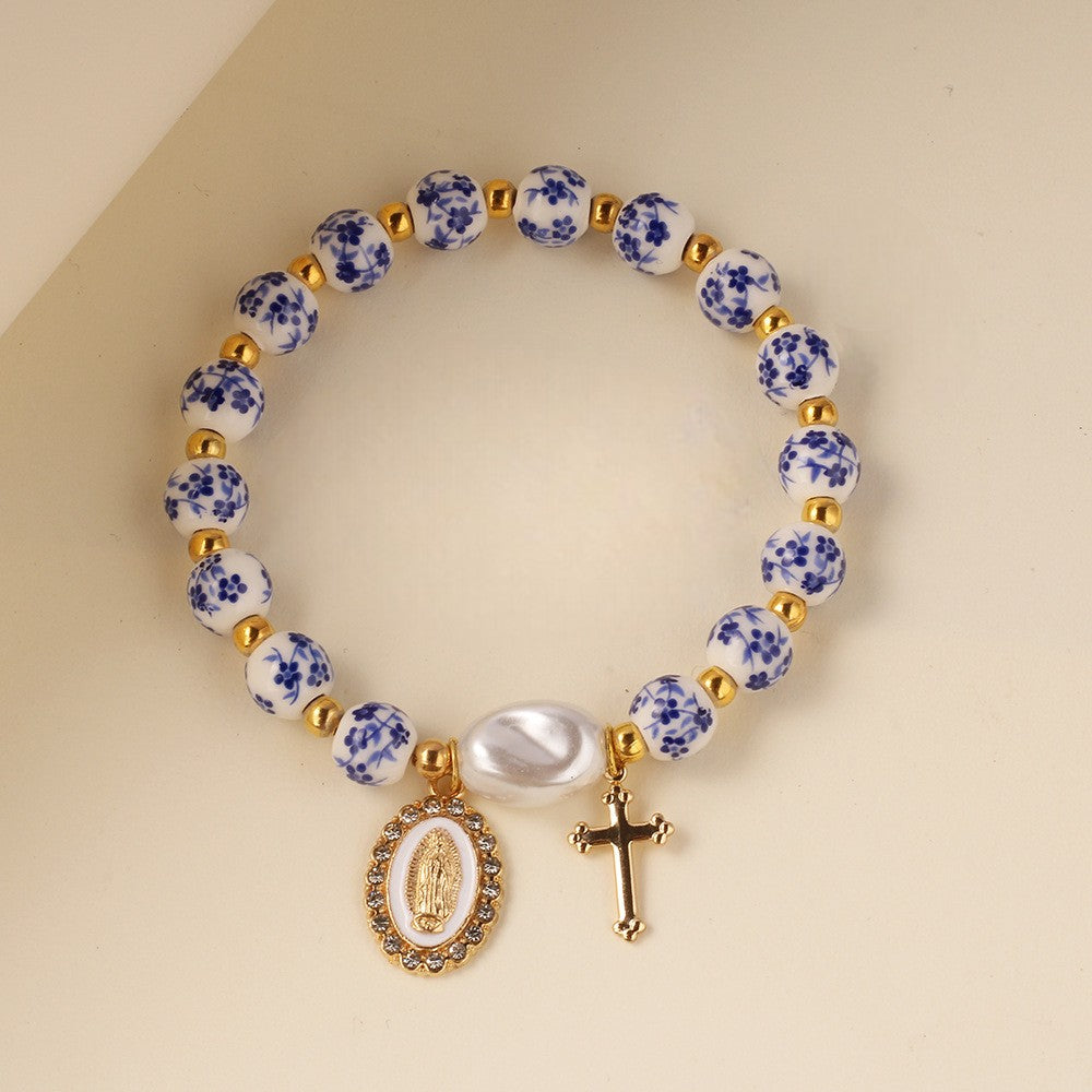 Adrienne | Blue Ceramic Bead Charm Bracelet