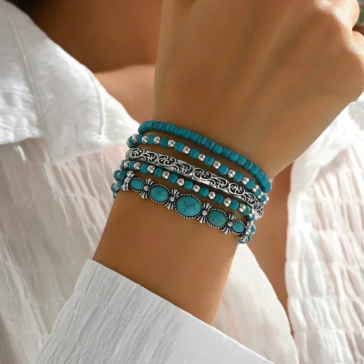 Ivana | Turquoise Blue Layered Bead Bracelet
