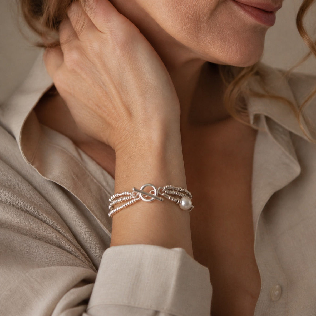 Alexandra | Silver-Tone Bead Multi Strand Bracelet