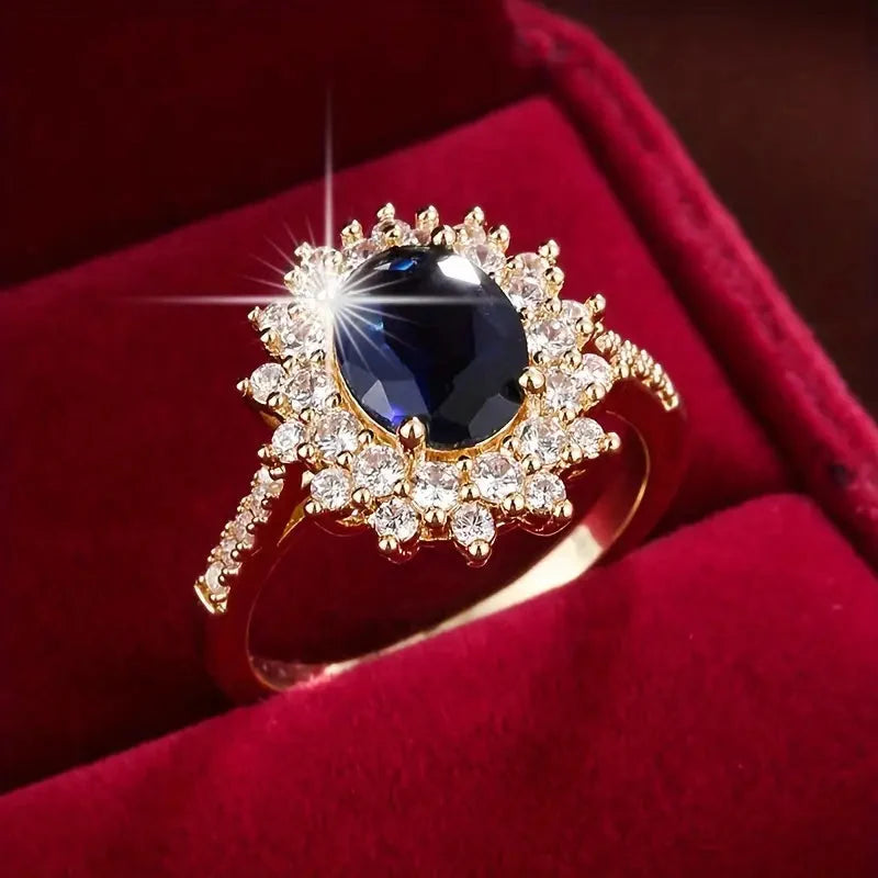 Jolene | Oval Blue Stone Halo Ring