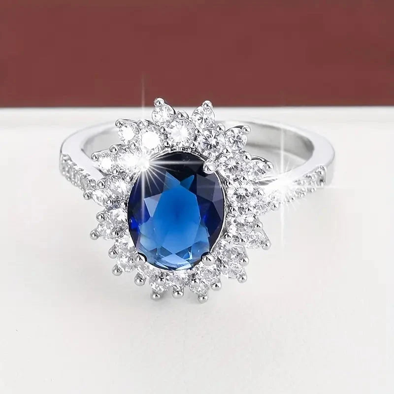 Jolene | Oval Blue Stone Halo Ring
